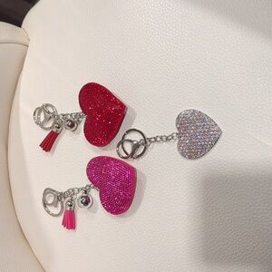 Sparkling Heart Keychain Set - Pink and Red